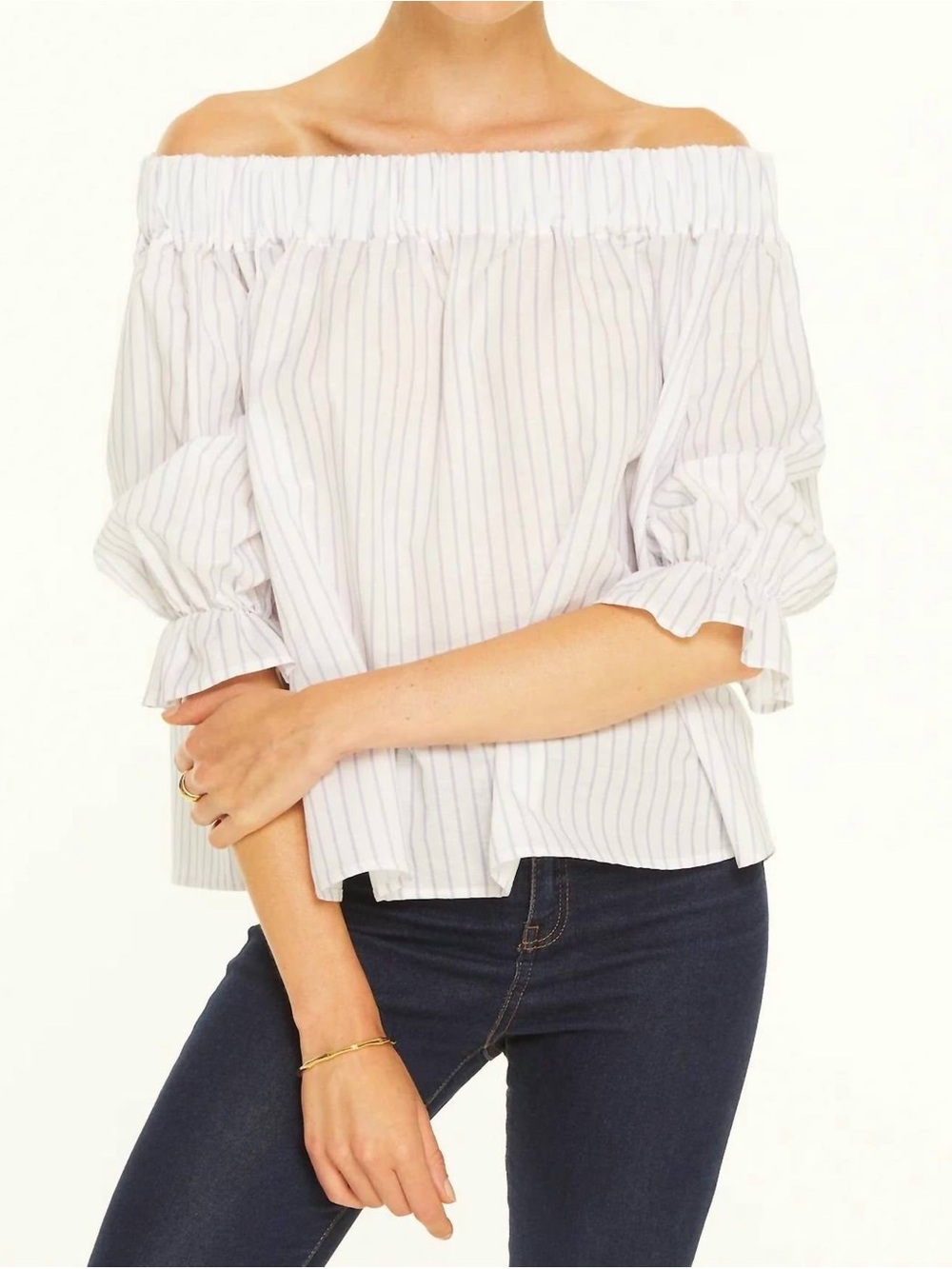 Harshman Gruner Off-Shoulder Linen Striped Blouse Size Small